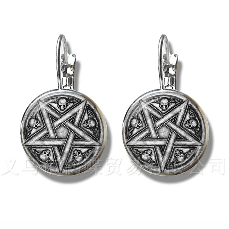 

Satanic Baphomet Pentagram Bracelet Gothic Silver Plated Earrings Satanism Evil Occult Pentacle Jewelry Pagan Charm Stud Ear