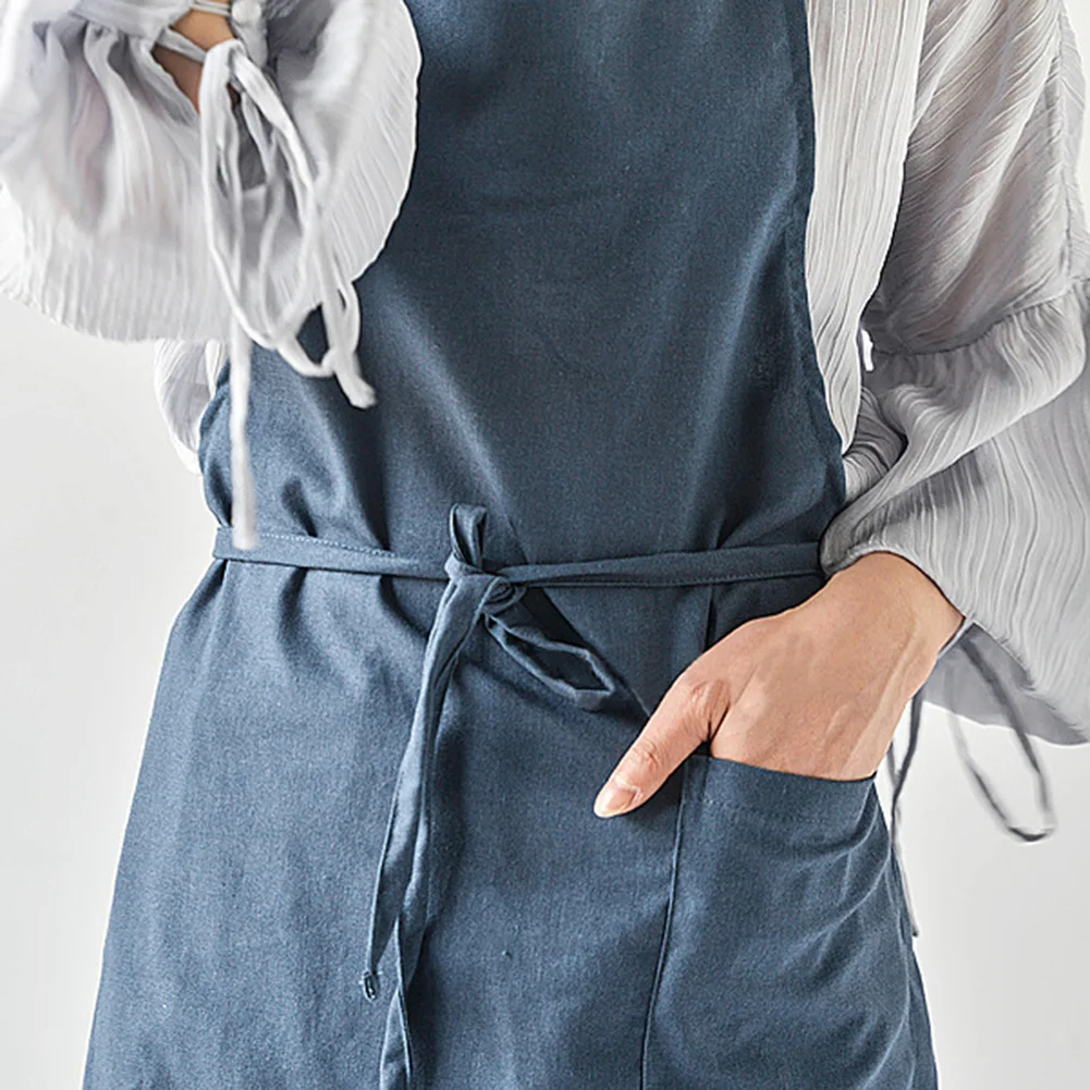 Льняной Фартук, кухонная рабочая одежда, Стильный хлопковый фартук для кофейни, скандинавский простой, многоразовый, модный, пыленепроницаемый, моющийся фартук