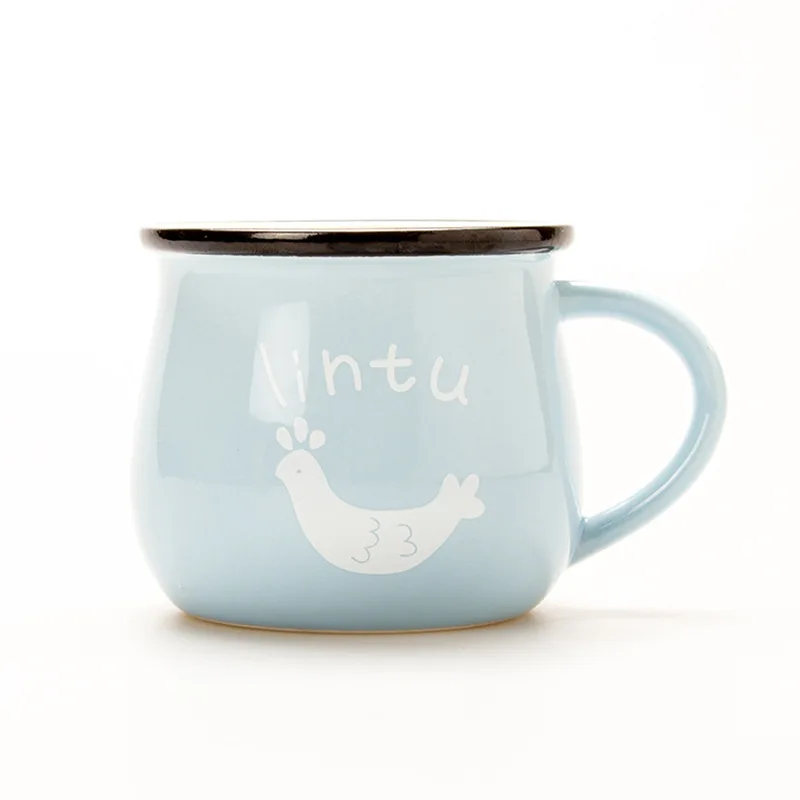 Ретро керамическая чашка Zakka продуктовый Европейский классический стиль Милая кружка для завтрака эмалированные молочные чашки свежие прекрасные подарки - Цвет: Небесно-голубой