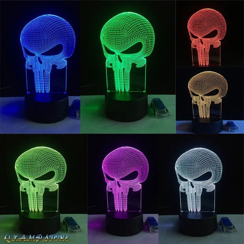 New Tooth Skull 3D LED USB Lamp Halloween Punisher Mood Colorful Scared Theme Haunted House Decor Night Light Stage Lighting crow haunted house halloween wall tapestry