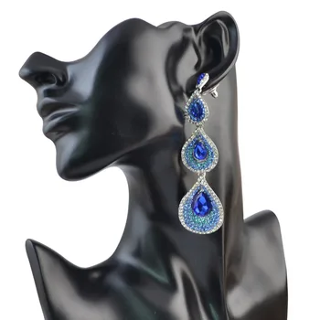 

Elegant Shiny Crystal Teardrop Earrings Women Exaggerated Rhinestone Long Drop Earrings For Women Fashion Party Jewelry