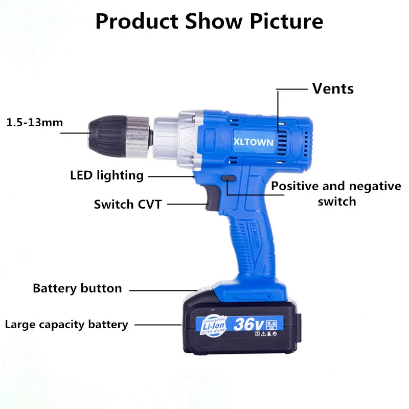 Xltown 21 v высокоскоростной подзаряжаемая электрическая дрель с литиевым аккумулятором, многофункциональная Высокая Мощность электрическая отвертка Мощность инструменты