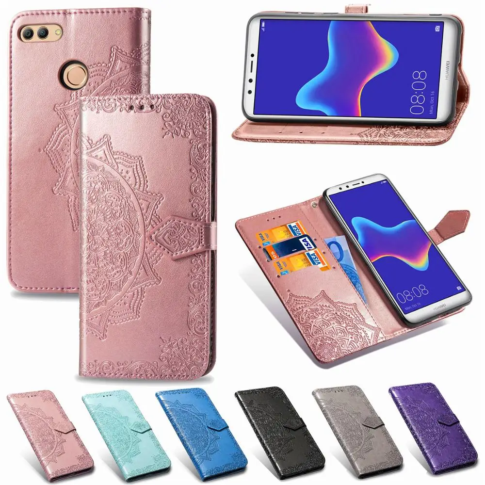 Роскошный 3D цветок дурмана кожаный чехол-кошелек для телефона huawei Y9 2018 Чехлы PU