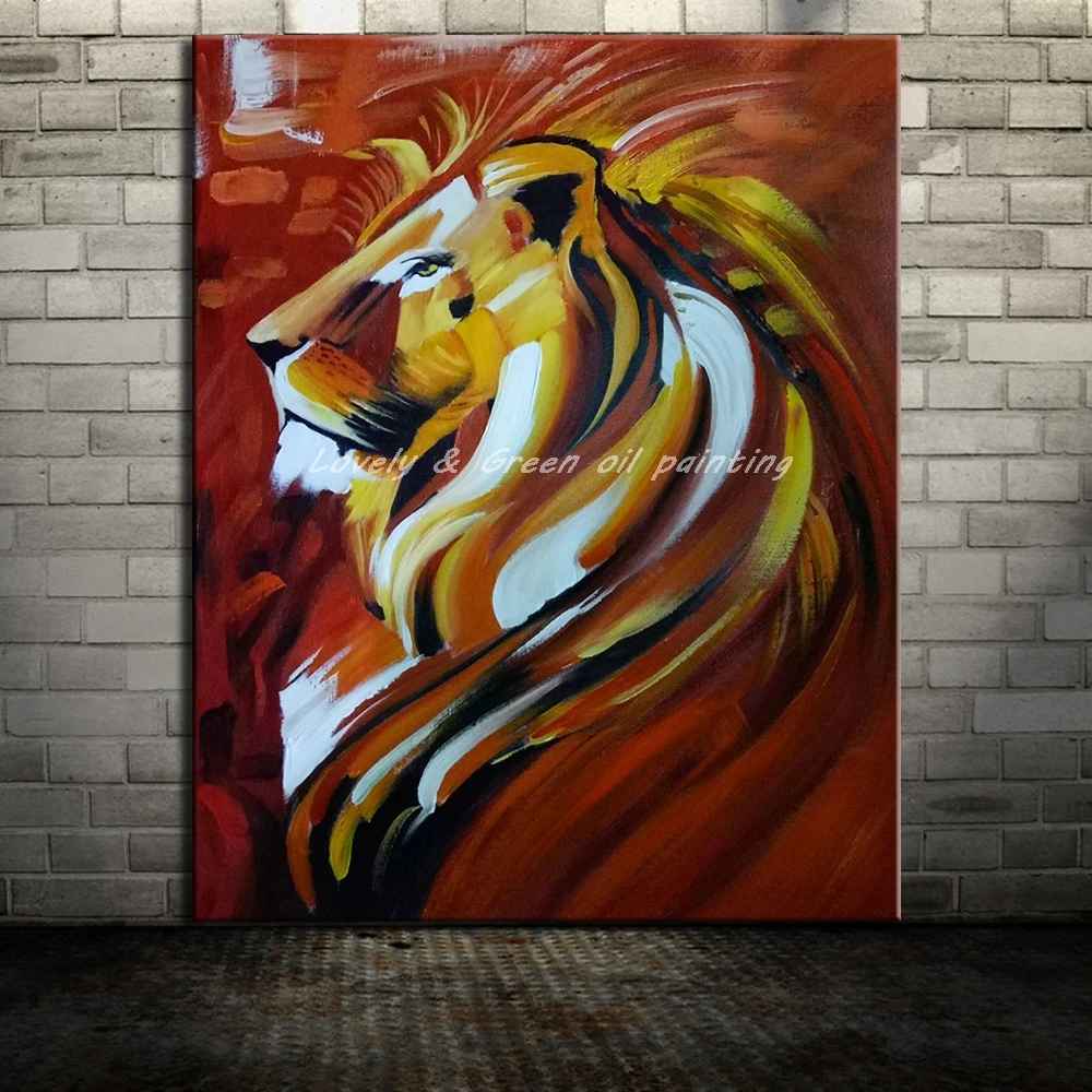 

Mintura Hand Painted Lion Animal Oil Painting On Canva Modern Abstract Wall Art Picture For Living Room Home Decoration No Frame