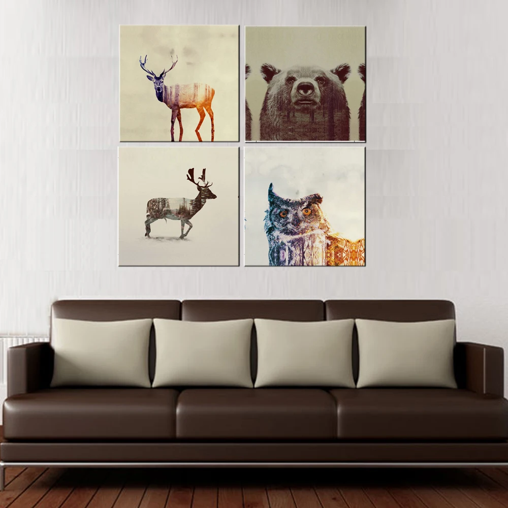 4 pcs Animal Posters And Prints Wall Art Canvas Painting Wall Pictures