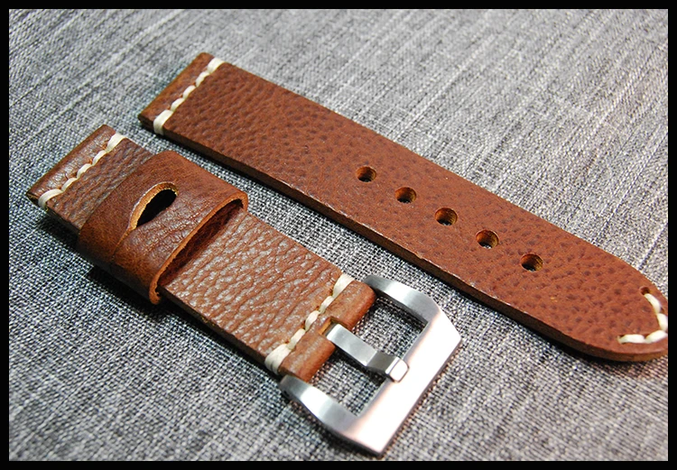 

24mm Italy Leather Handmade 24mm Vintage Black Brown Italy Calf Leather Strap, Retro Watchband For Pam And Big Watch