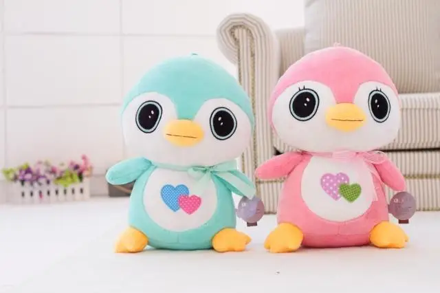 

a pair of  cute penguin toys plush green and pink penguin dolls gift about 35cm