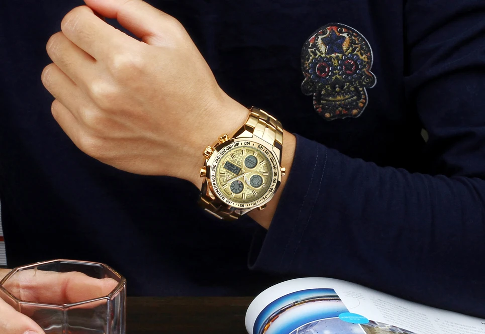 masculino led grande dial relógios de aço