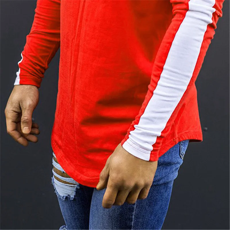 Brand Men Long sleeves cotton t shirt autumn Patchwork raglan sleeve fashion clothing Slim fit elasticity Fitness tees shirts