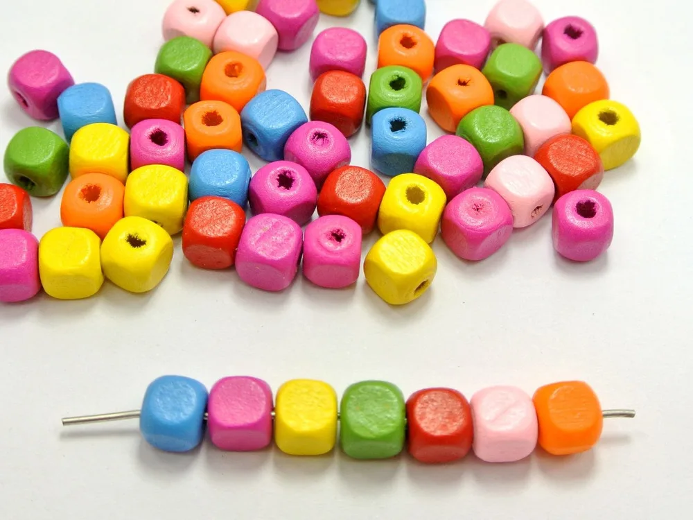 

200 Mixed Bright Candy Color 8mm Cube Wood Beads~Wooden Beads