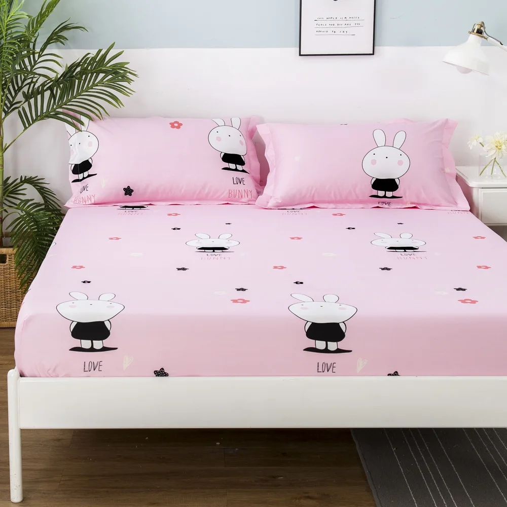 

Cartoon Fitted Sheet Polyester Mattress Covers ST55 Rabbit Strawberry Flamingos Elastic Band Mattress Protector Home Bed Linen
