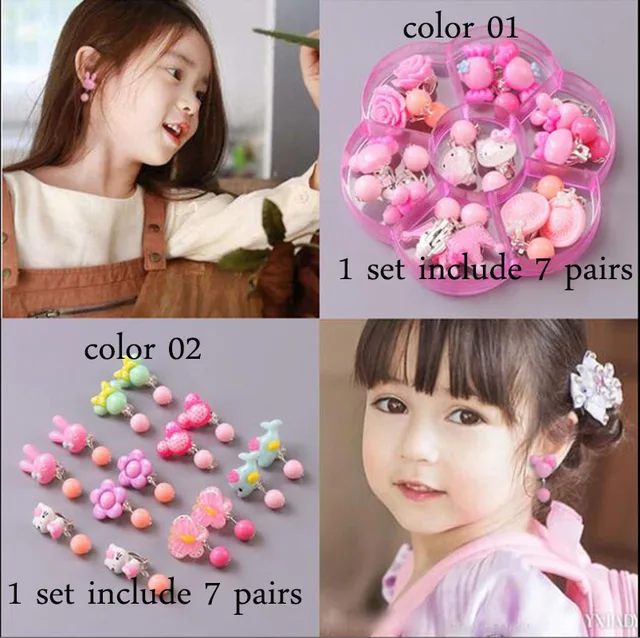 7 pairs Princess Little girl earring student cute cartoon pendant