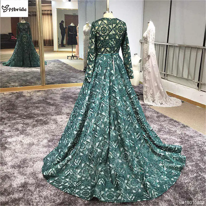 Yyневесты новые дубайские модные темно-зеленые длинные вечерние платья Кафтан абайя в Дубае с длинными рукавами арабские платья мусульманские Вечерние платья