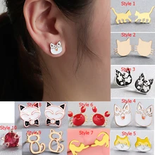 Chandler gato de aço inoxidável brinco para crianças meninas peixe caranguejo gatinho esmalte animais studs boho bonito amantes do animal de estimação melhores presentes