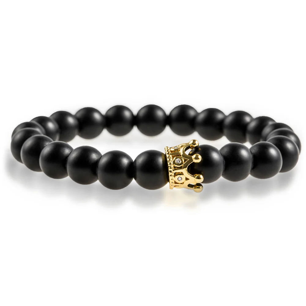 Sexy Mom Couple Crystal Gold Alloy Copper Rhinestone Crown Natural Stone Beaded Bracelet Women Men Fashion Jewelry Bracele | Украшения и