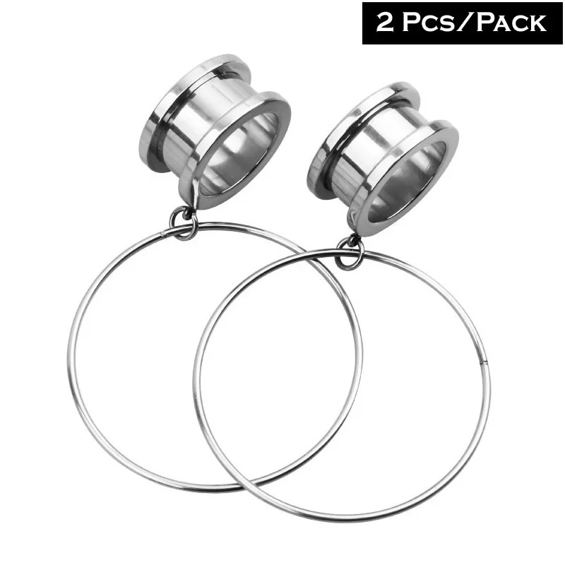 

1Pair stainless steel ear tunnel Screw Circle Pendant Ear Reamer extension Plugs Gauges Flesh Piercing Stretcher Expander