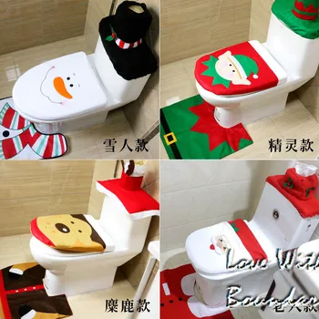 

Creative Santa Toilet Seat Cover Toilet Sets Toilet Clothes Christmas Decorations Bath Mat Holder Closestool Lid Cover 3pcs/set
