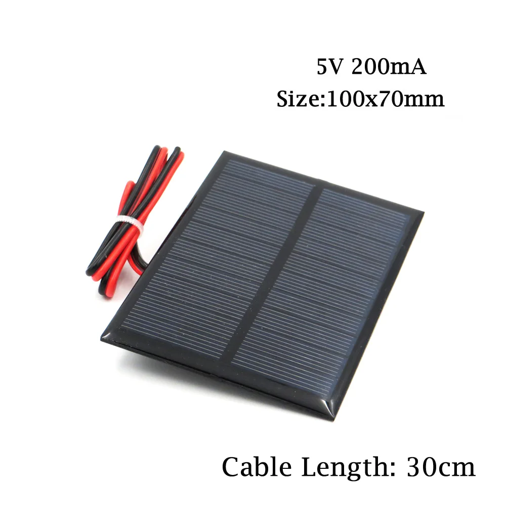 5 в солнечная панель с 30/100 см проводной мини Солнечной системой DIY для батареи сотового телефона зарядное устройство 200 Вт 0,7 Вт 1 Вт 0,8 Вт 1,2 Вт 2,5 Вт 4,2 Вт солнечная игрушка - Цвет: 5V 200mA