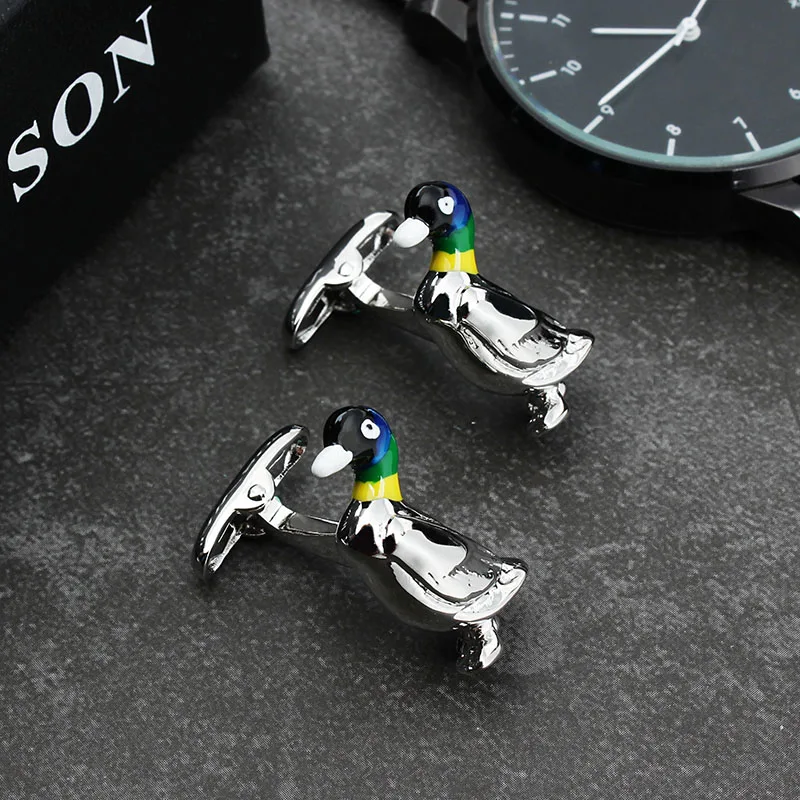 

HAWSON Interesting & Personalized Style Cufflinks Shiny Silver Lucky Duck for French Cuffs/Shirts Men's Jewelry Gift for Men