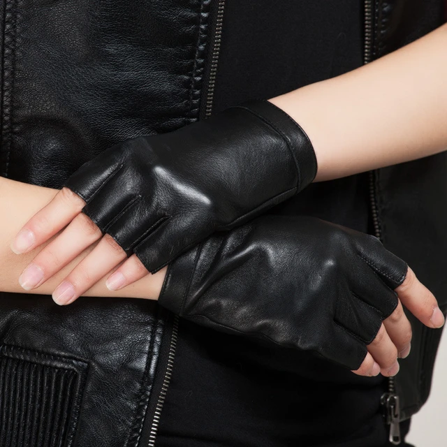 Women’s Fingerless Leather Driving Gloves, Cognac / L