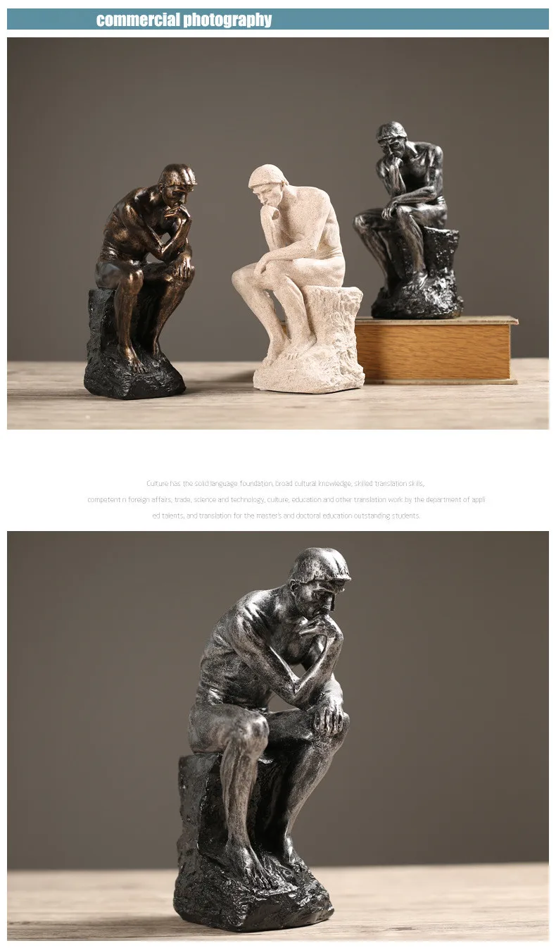 Rodin the Thinker статуя и скульптура Изобразительное искусство мужская фигура в Стиле Ню Европейская Статуэтка из смолы украшение дома ремесла подарок