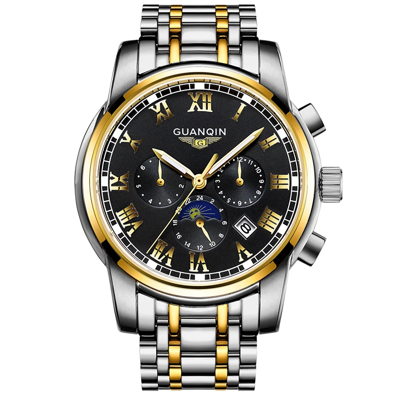 

GUANQIN GJ16041 watches men luxury brand Men Watches Gold Moon Phase Date Month Week Luminous Sapphire Man Watch