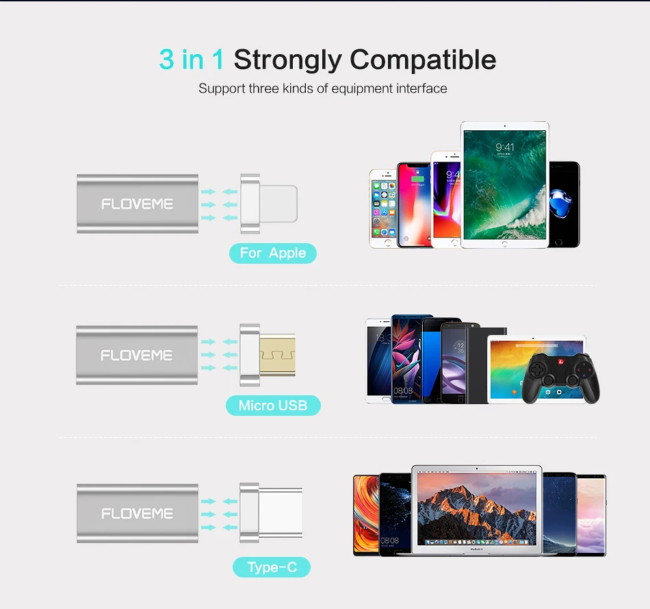 FLOVEME Магнитный телефонный адаптер Micro USB для type-C/для iPhone/Кабель зарядного устройства микро-usb Магнитный адаптер конвертер для samsung