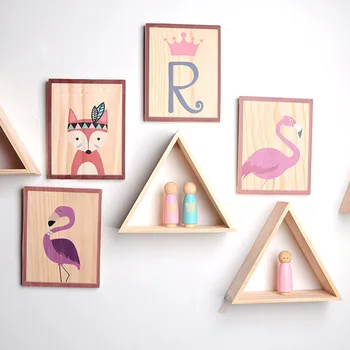 

2Pc/Lot Nordic Style Hanging Wooden Shelf Wall Mounted Creative Home Decoration Triangular Racks Children House Storage Holders