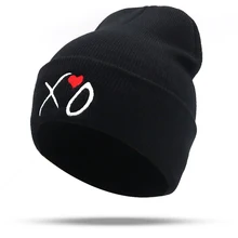 XO, Вязаная Шапка-бини с вышивкой в виде красного сердца, осенне-зимние теплые шапки-бини для женщин и мужчин, спортивная шапка, Повседневные шапки, уличная Лыжная шапка