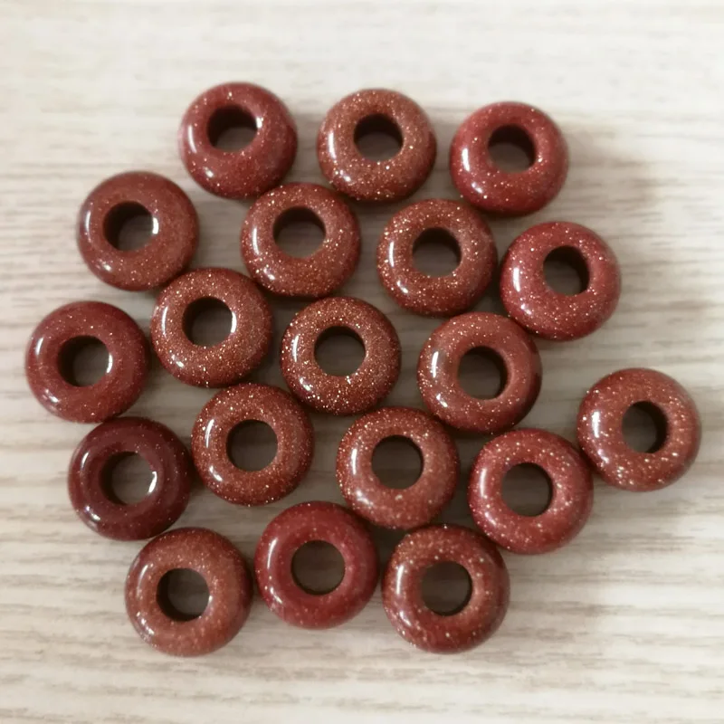 

Fashion natural round beads charm gold sand color stone 14x8mm big hole For Bracelet wholesale 50pcs/lot free shipping