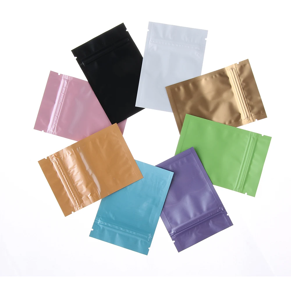 

10Pcs/lot Practical Reusable 7.5x10cm Home Storage Zipper Bag 8 Color Glossy Heat Seal Aluminum Foil Small Bag with Flat Ziplock