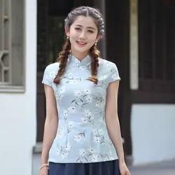 Горячее предложение китайский женский Рубашки с короткими рукавами летняя хлопковая льняная блузка Винтаж Кнопка Топы корректирующие