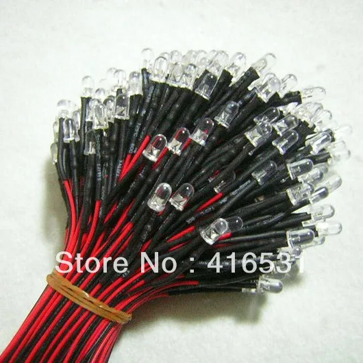 

100pcs Superbright 5mm Amber/ Yellow Prewired Led DC12V with 20cm Cable 20~25 Deg 5000 - 6000 MCD 460nM - 470nM