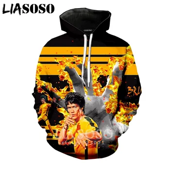 

LIASOSO 2019 Winter New Men Women Fashion Sweatshirt 3D Print Celebrity Bruce Lee Hoodie Long Sleeve Brand Top Pullover B170-04