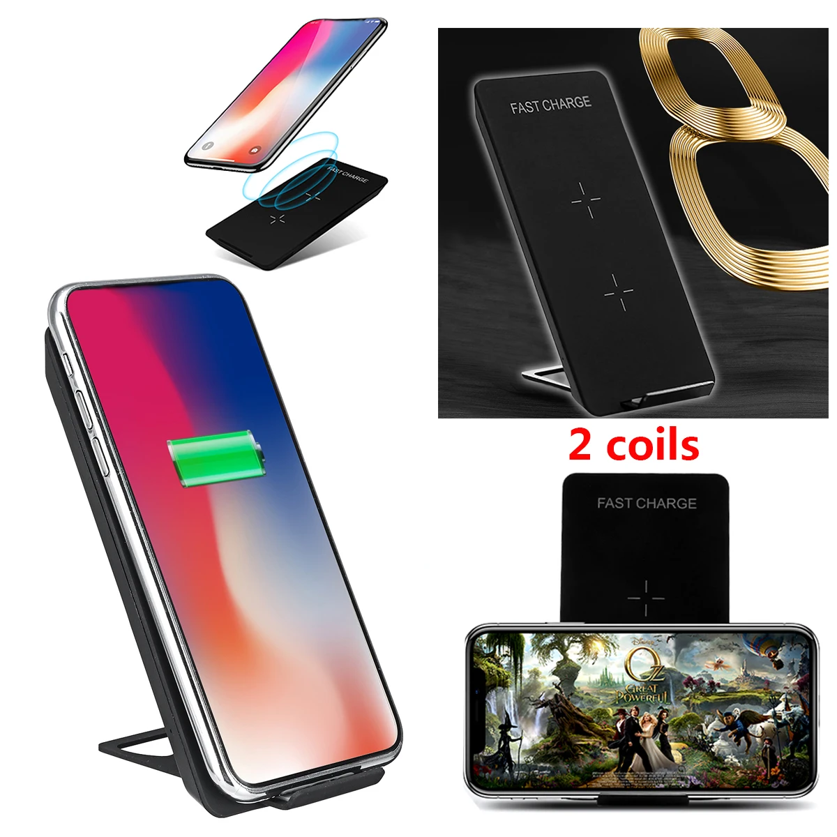 Wireless Charger 2in1 2 Coil Wireless Fast Charger Desk Holder Station