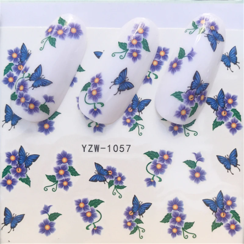 YWK 1 лист бабочки стили ногтей Водные Наклейки Красочные Полные Советы Дизайн ногтей цветок Советы украшения