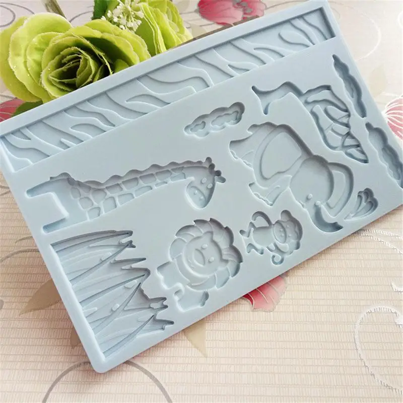 

1 pc Elephant giraffe Zoo Animal Jungle World lion grass monkey Silicone Mold Cake Lace Decorating Fondant Sugar Cake Tool