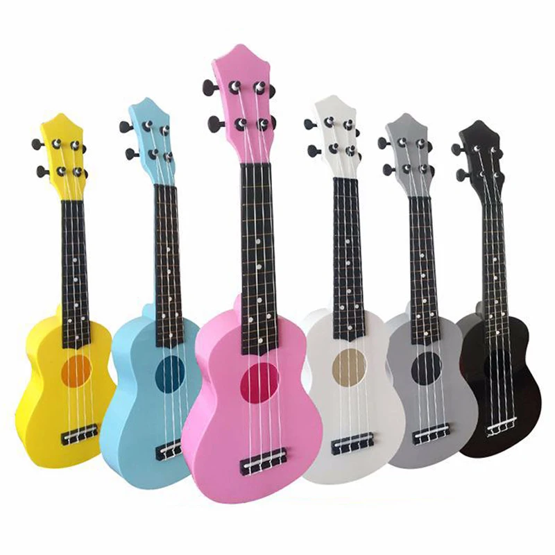 2" дюймовый миниатюрная гитара укулеле-сопрано фирмы мульти-Цвет кленовым грифом пластмассы 4-струны 15 Лады, желтого, розового цвета, маленькие гитары музыкальный инструмент для ребенка