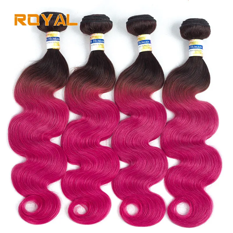 Ombre Малайзии волос 1B/розовый тело волна человеческих волос 4bundles Королевский волосы утка, не Реми бесплатная доставка