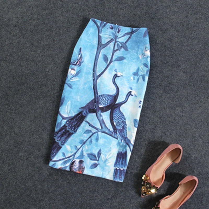 CR модная женская юбка с цветочным принтом, разноцветная, офисная, для леди, высокая талия, эластичная, элегантная, винтажная, юбка-карандаш, до колен - Цвет: 81