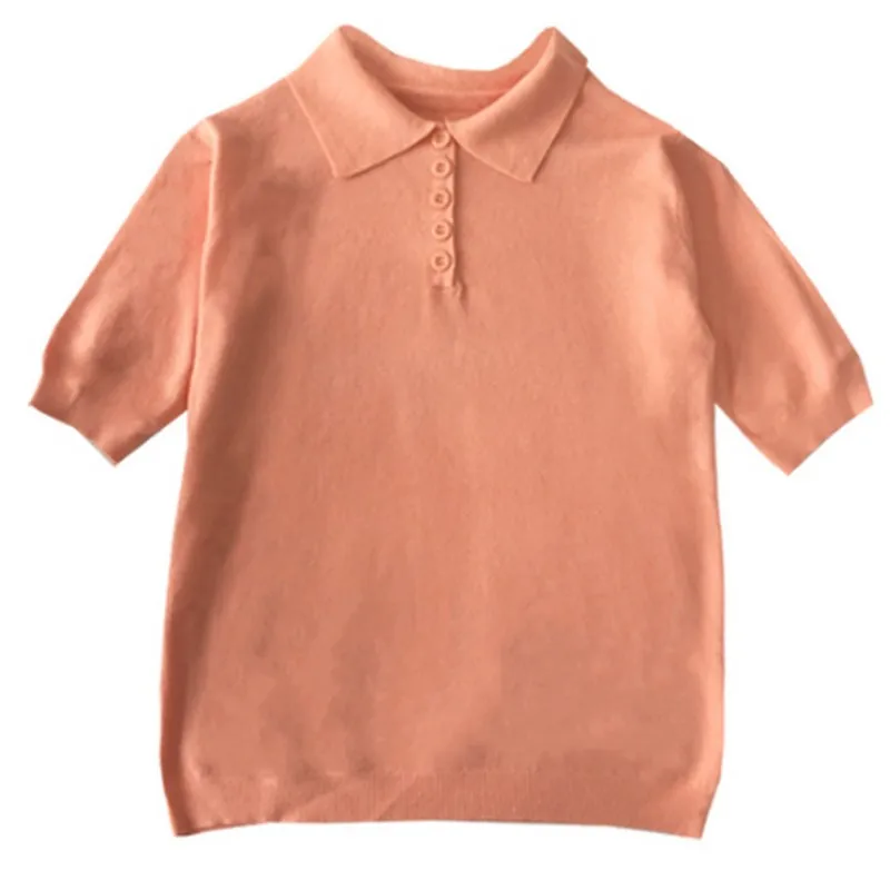 

Spring Women's Polo Shirt Minimalism Solid Color Knitted Half Sleeve Shirt Women Basic Section Multicolor Fashion Woman Tops
