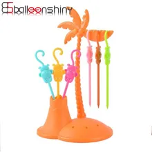 BalleenShiny 6pcs Coconut trees Monkeys Fruit Fork Set Party Cake Salad Vegetable Forks Picks Table Decor