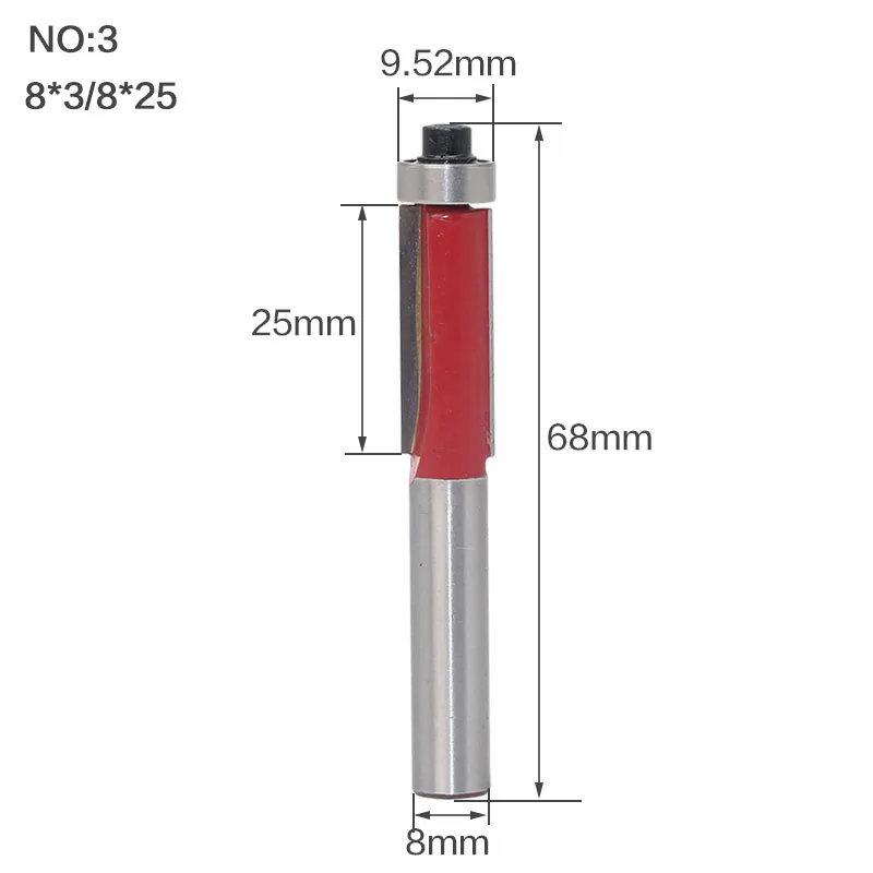 1 шт. 8 мм хвостовик заподлицо фрезы с верхним подшипником карбида прямые фрезы Деревообрабатывающие инструменты дешевая цена - Длина режущей кромки: NO3