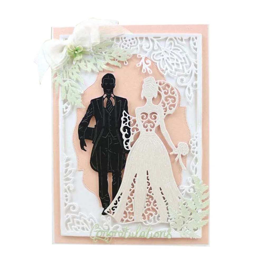 

Metal Cutting Dies For Scrapbooking Wedding Bride&Groom Stamps Frame Flower Square Background DiesTemplate Embossing