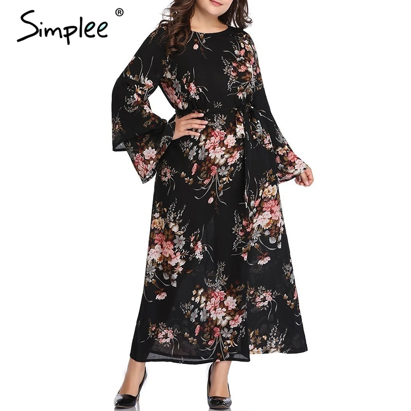Simplee Boho Цветочный принт шифоновое платье плюс размер женские летние длинные