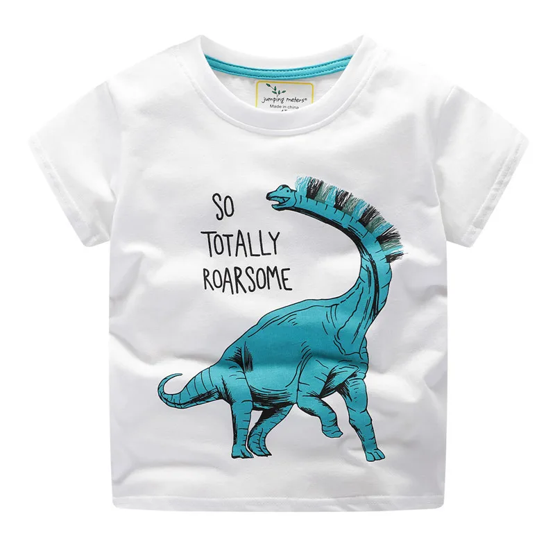Jumping meter/футболки с коротким рукавом для мальчиков; летняя рубашка с принтом динозавра; Одежда для маленьких детей; футболка с рисунком; футболки для малышей - Цвет: T6044 White Dinosaur