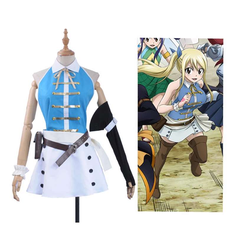 

In Stock Anime Fairy Tail Cosplay Lucy Heartfilia Cosplay Costume In Stock Sexy Skirt Socks Wig Pigtail Blet Bag carnaval