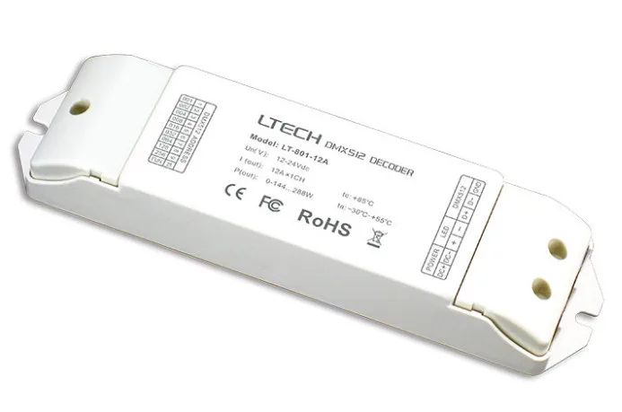 LT-801-12A светодиодный контроллер фирмы ltech Диммируемый драйвер 1CH DMX-PWM декодер DC12-24V вход; 12A* 1CH выход 1 канал одноцветная полоса декодер