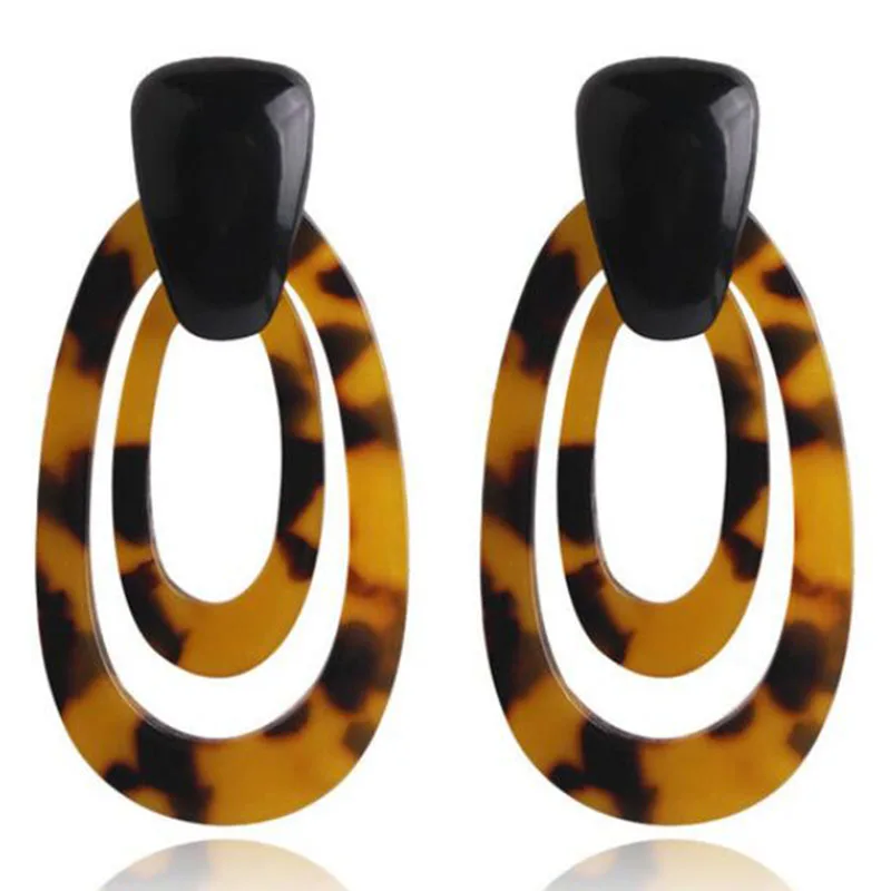 

2019 Korean Fashion Leopard Geometric Long Dangle Earrings Personality Ellipse Brown Acrylic women jewelry Clothing Accessories