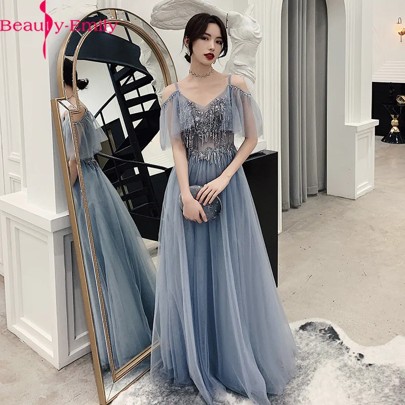 

Formal Dress Women Elegant V Neck Zipper Back Evening Dress Long Tulle Sleeveless Spaghetti Strap Evening Gown Vestidos